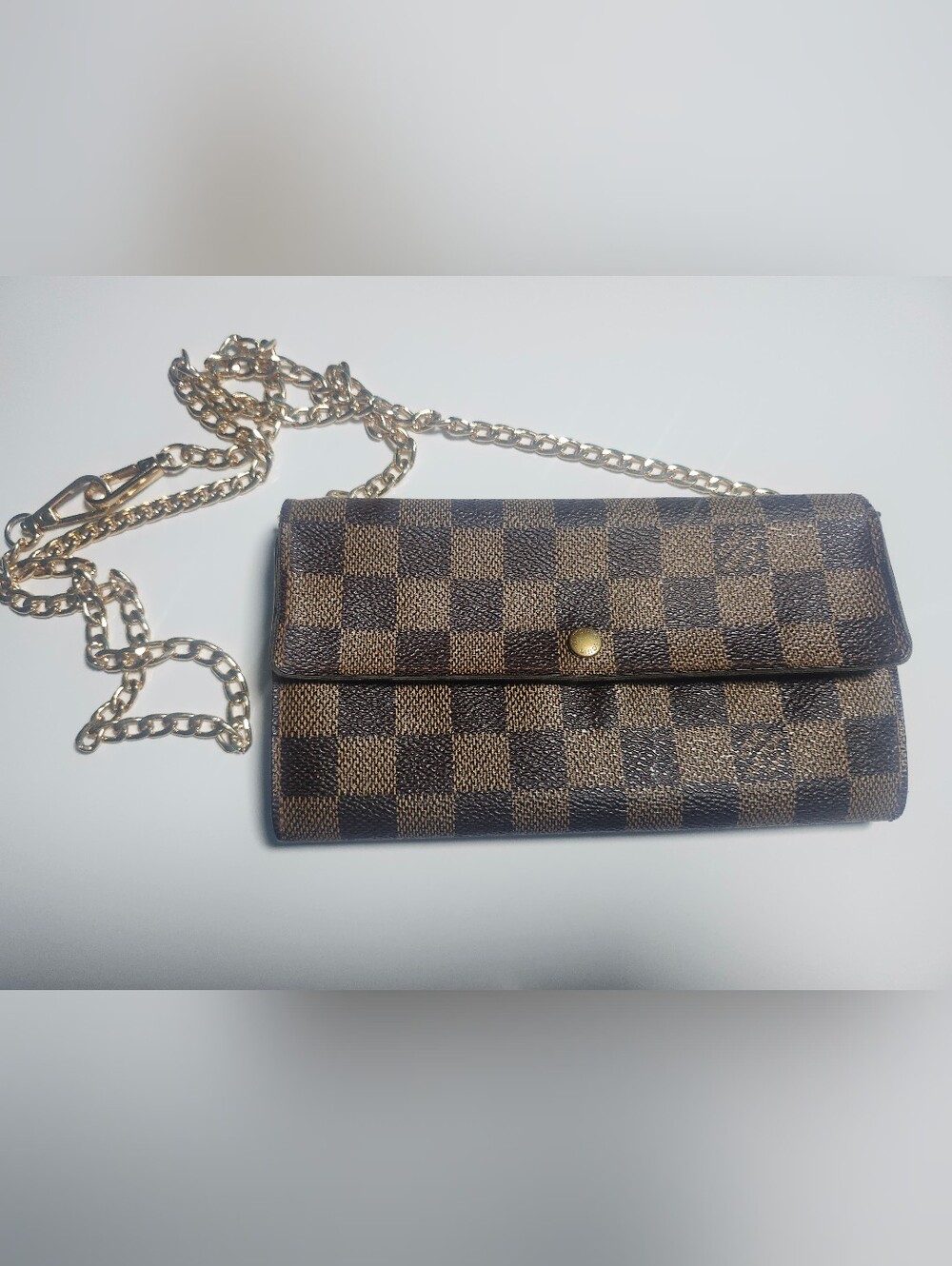 Authentic Preloved Louis Vuitton Brown Damier Sarah Wallet On Chain W COA